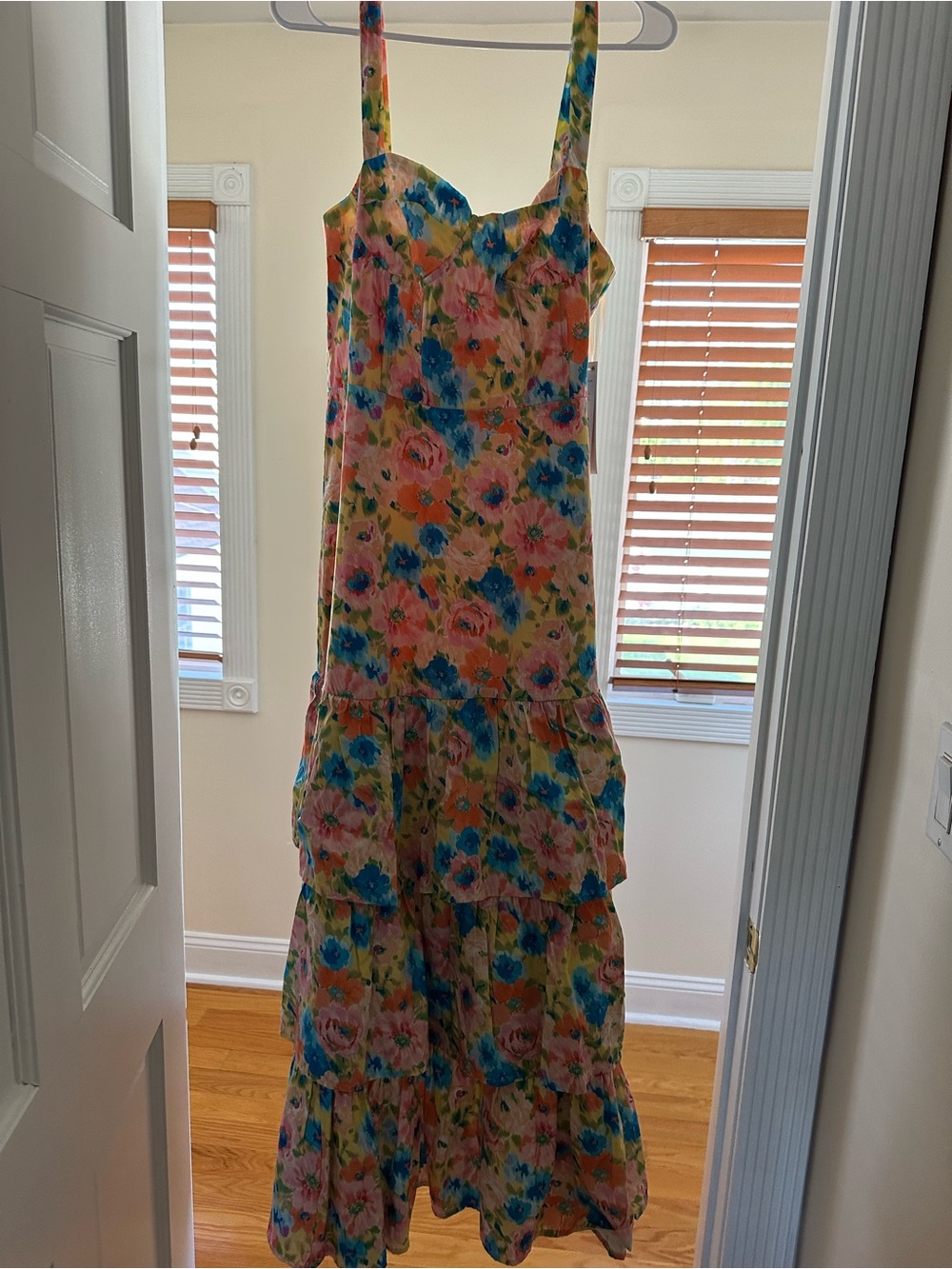 Aqua Multicolor Floral Tiered Maxi Dress